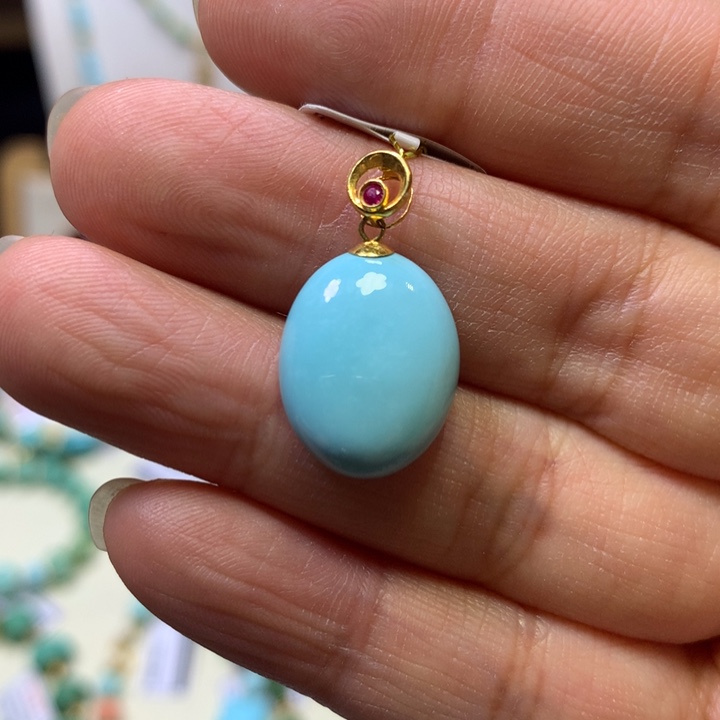 绿松石18K金镶嵌吊坠