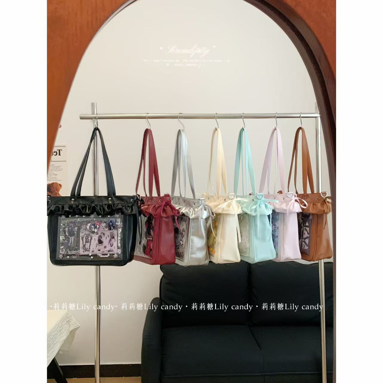 莉莉糖 新款原创痛包荷叶边皮面大容量甜美风痛包单肩斜挎包包