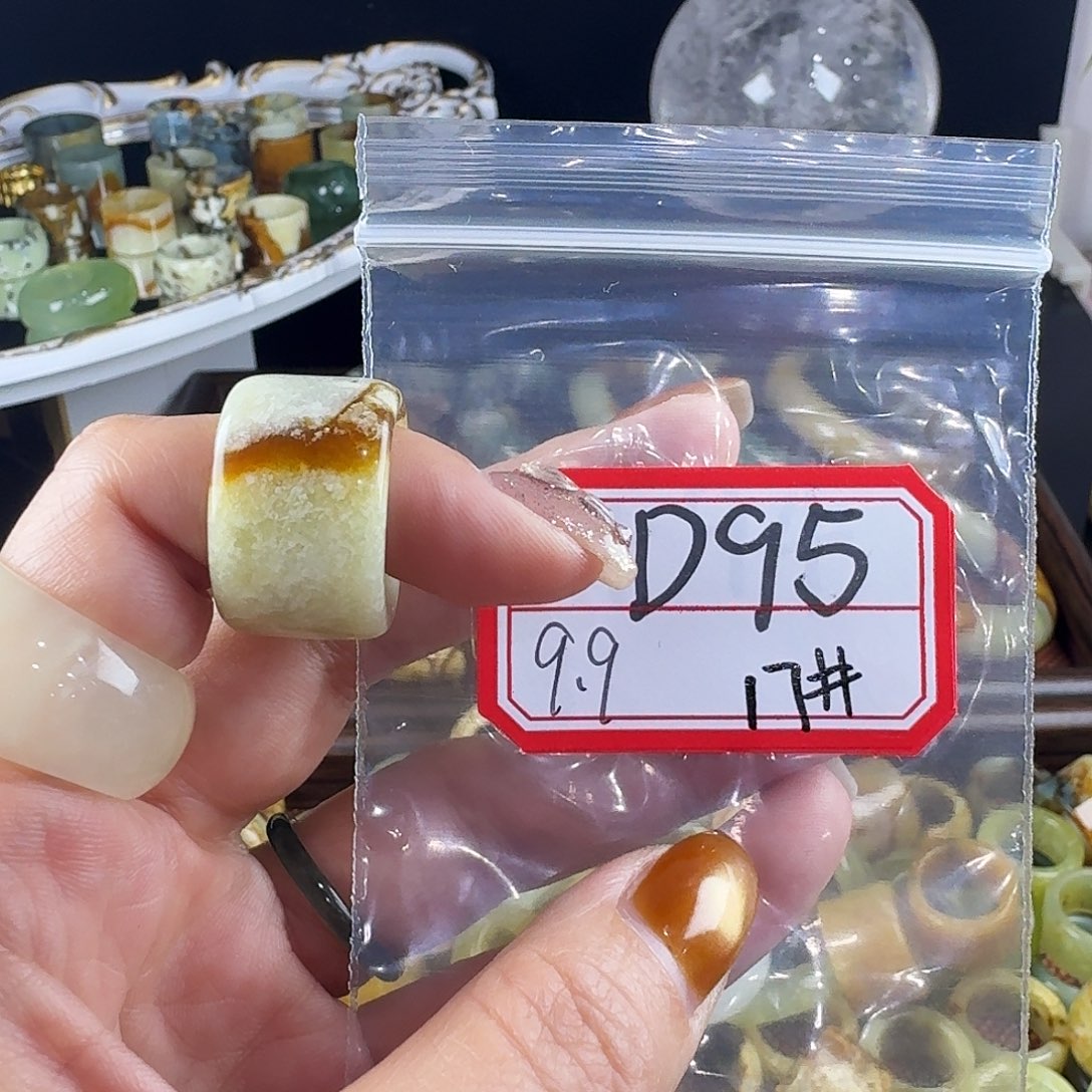 ~***娇蛇纹石玉合金戒指