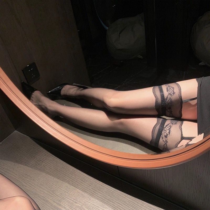 灰色3D性感蕾丝防勾丝高筒过膝吊带黑丝袜女款长筒袜吊带丝袜网袜