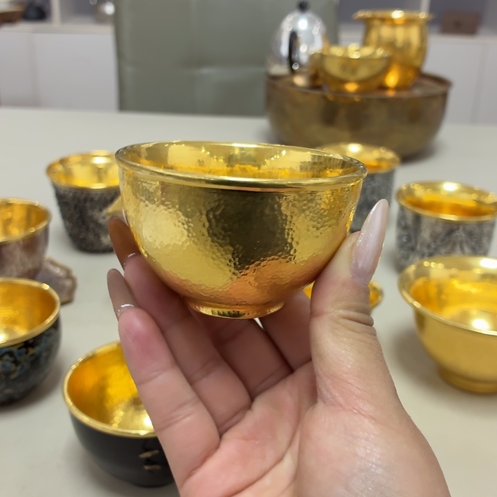 李小鹤铁里外包金鸡心杯100毫升