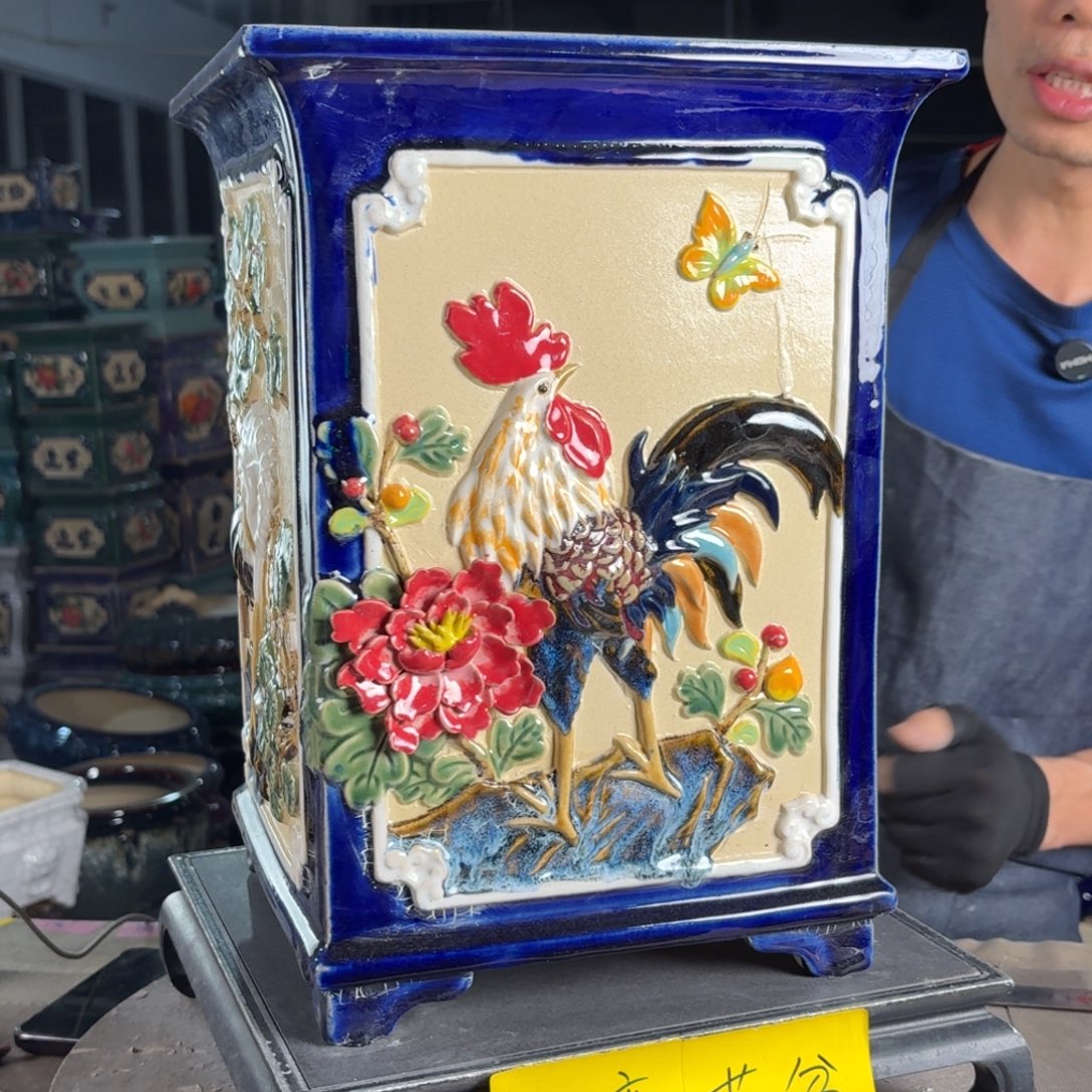 一风堂石湾花盆 内22*33釉水流动