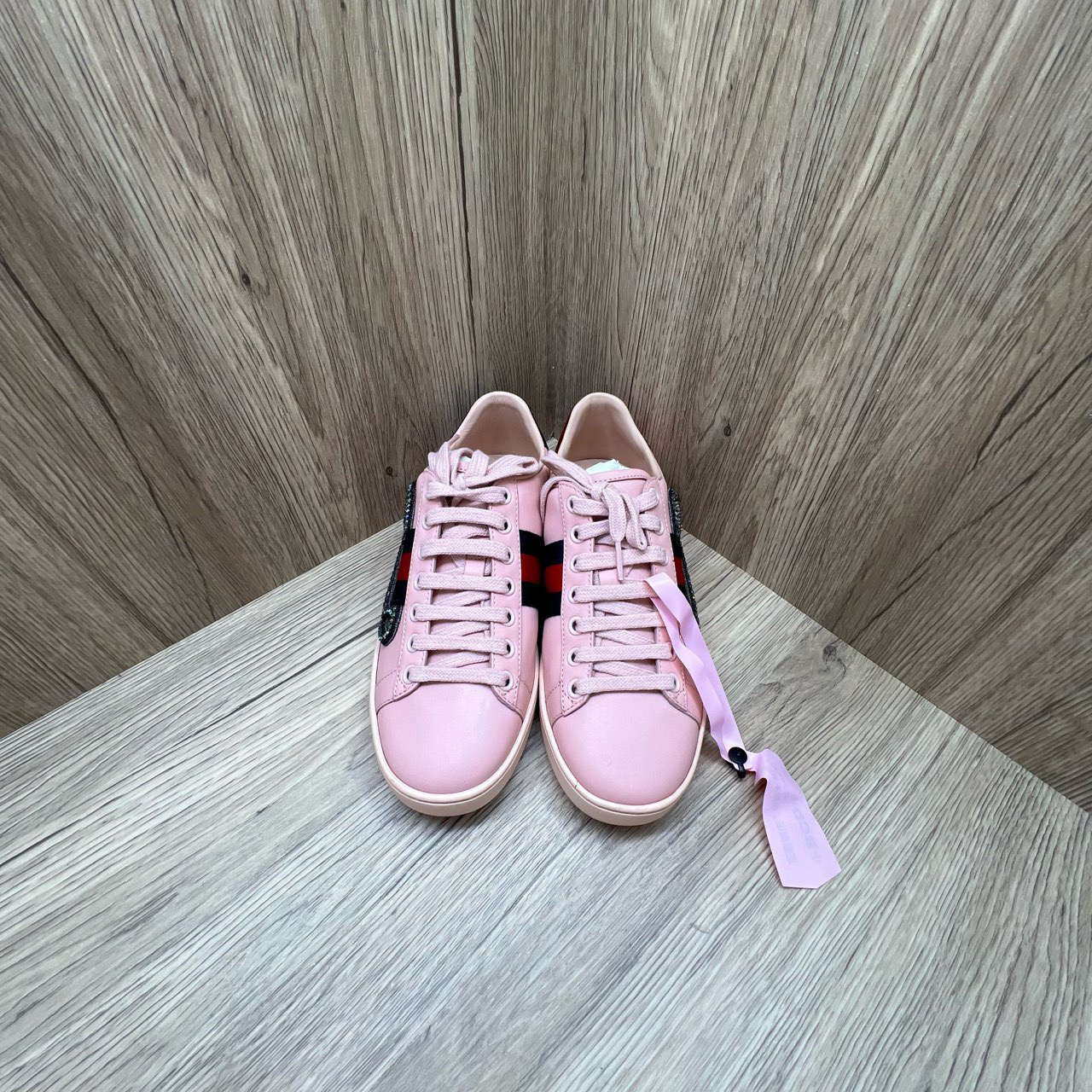 99新 GUCCI/古驰 粉色别针水钻板鞋 34.5码/99新