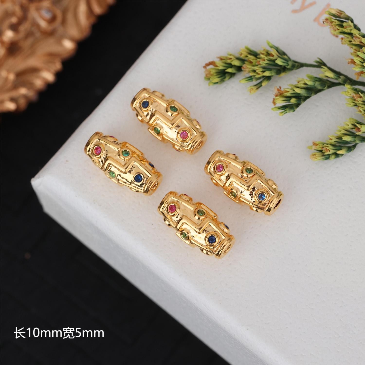 【来福】18k金豪镶红蓝绿宝九眼桶珠隔珠C位珠DIY手串项链配饰配件