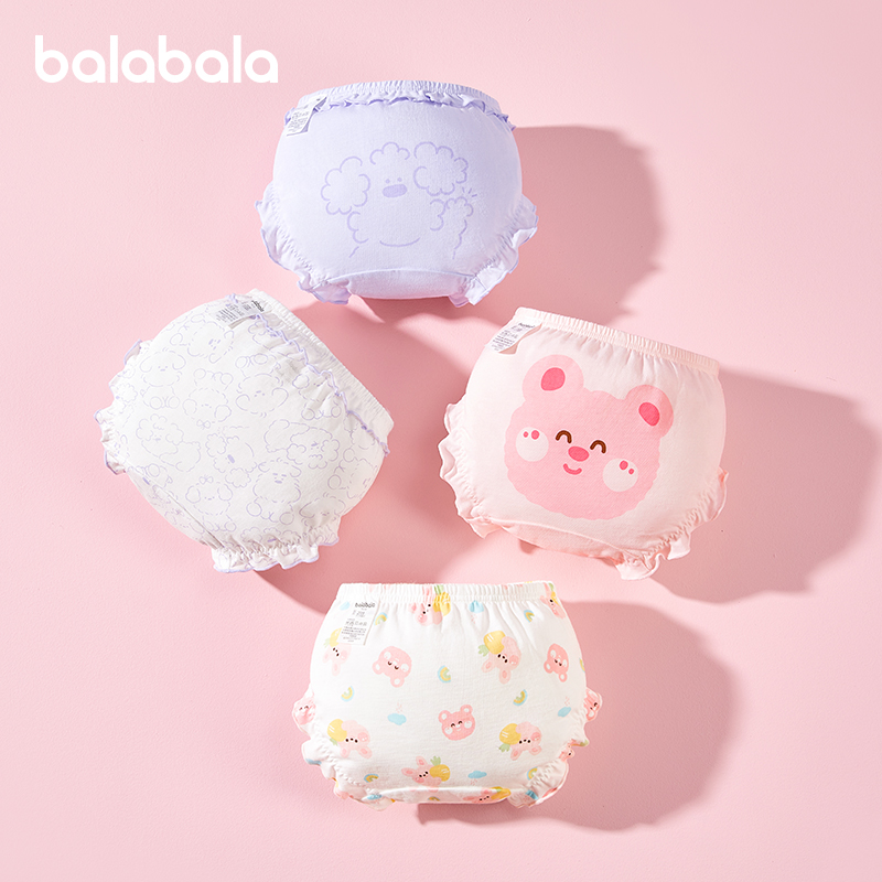 巴拉巴拉宝宝纯棉面包裤女童婴儿内裤戒尿不湿a类亲肤三条装卫生