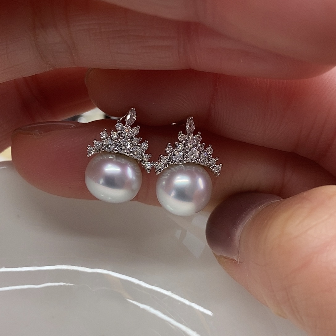 银S925镶嵌海水珍珠耳饰