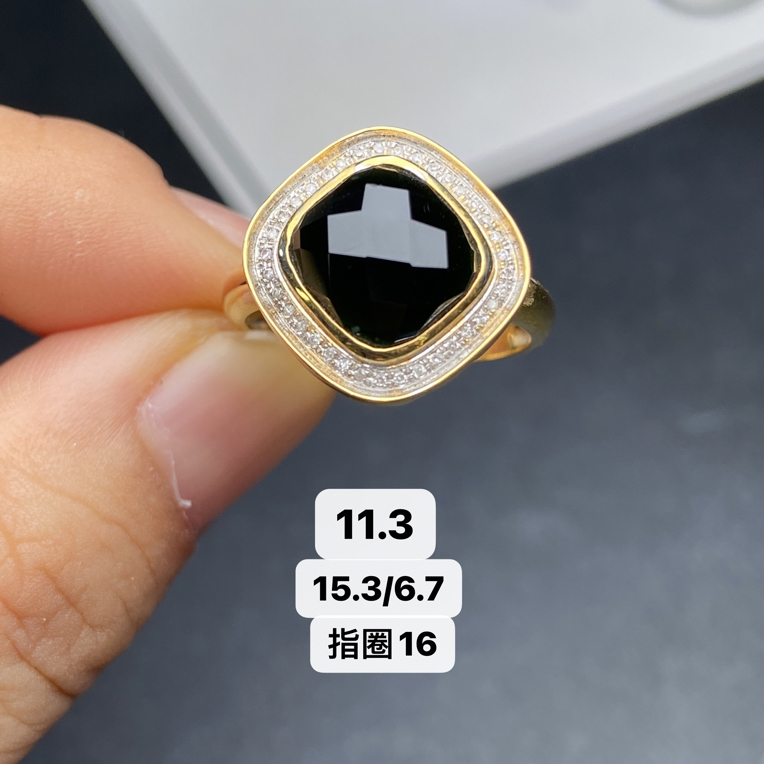 墨翠戒指 18k黄金镶嵌 品相饱满大气 