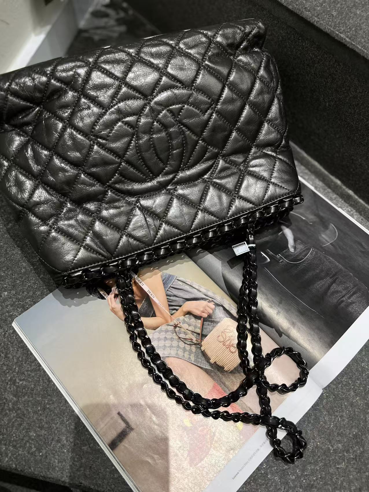95新 Chanel/香奈儿 枪色链条滚边托特包A1344