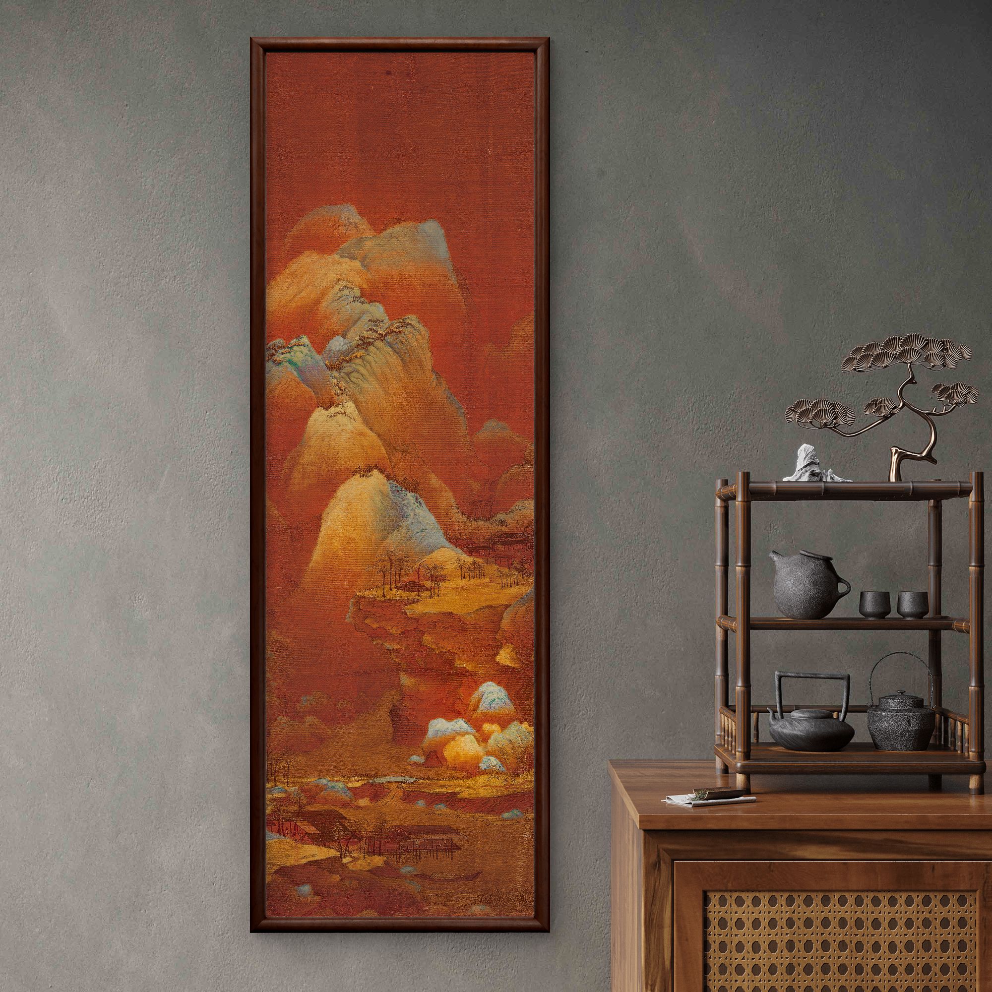 9182-40*120千里江山中式装饰画实木玄关书房茶室客厅挂画
