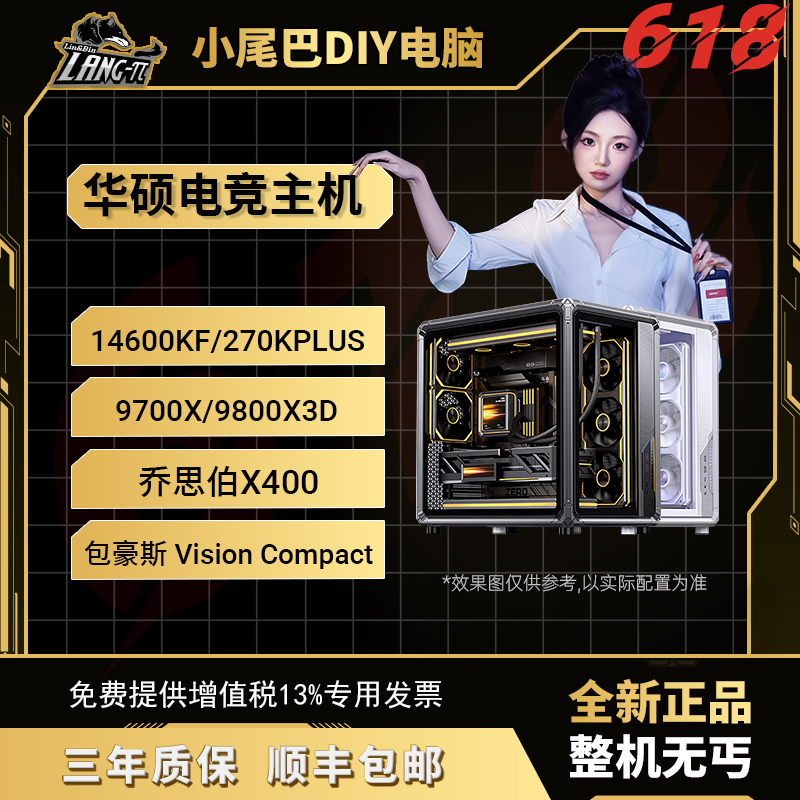 （小尾巴618甄选3号）无卡整机海王星/X400/Vision满配高颜值电脑