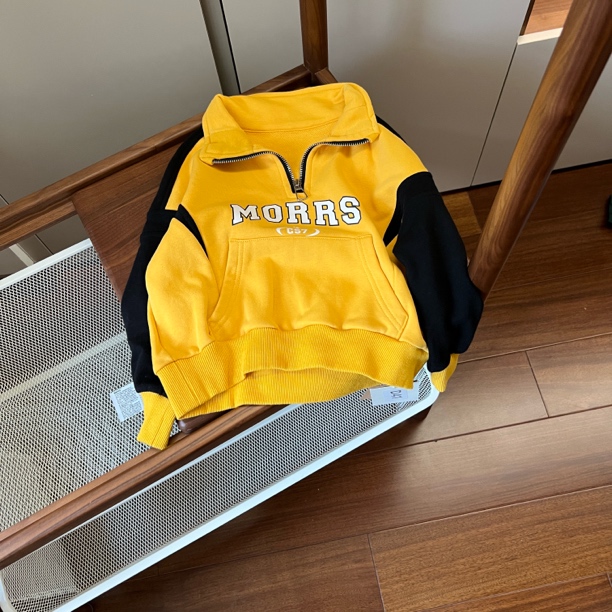 【编号D41】C298-04 儿童大口袋立领撞色卫衣 黄色-YJ