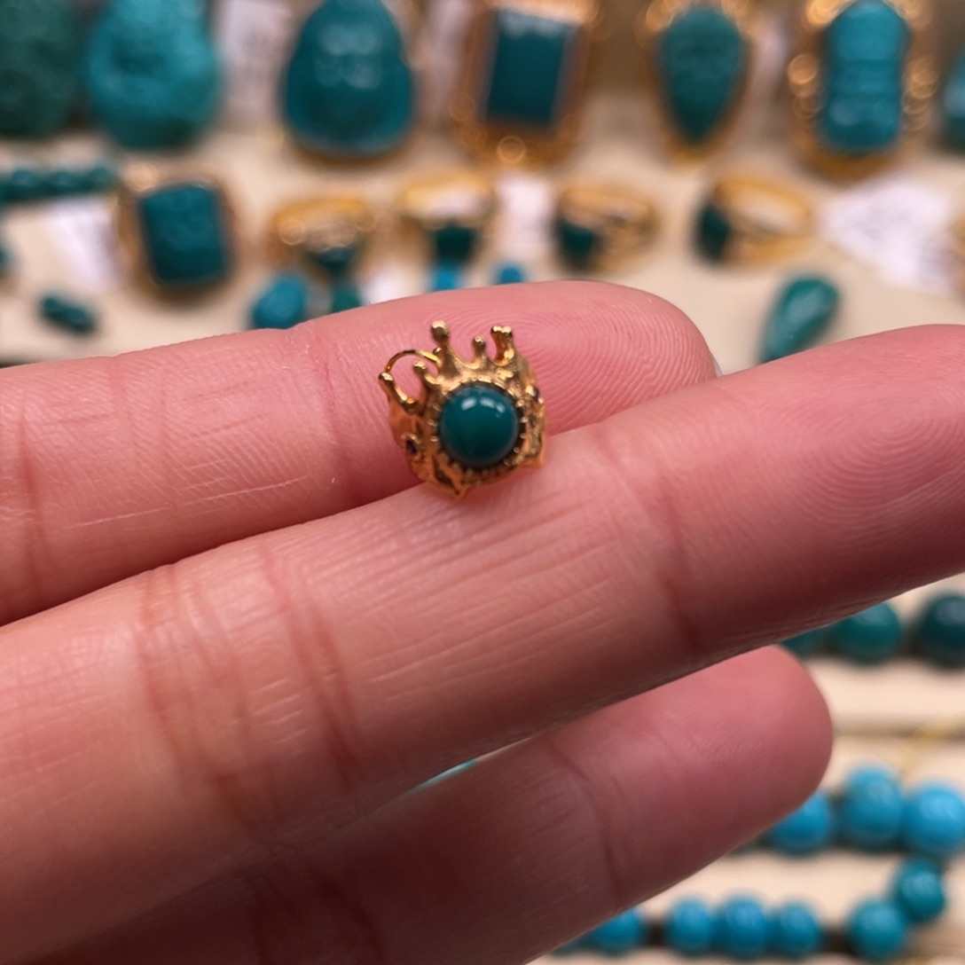 绿松石珠宝奇石18K金镶嵌小*锅