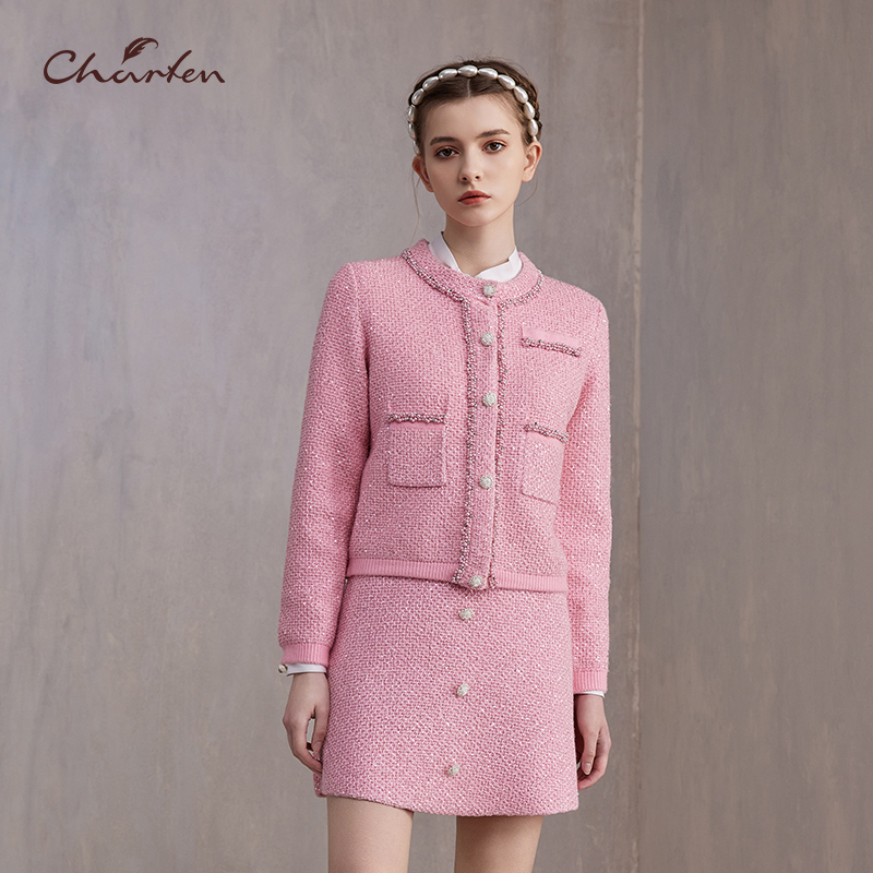 【达人专属】朝峰气质短款小香风毛织开衫外套CFE3B122-1063C秋季