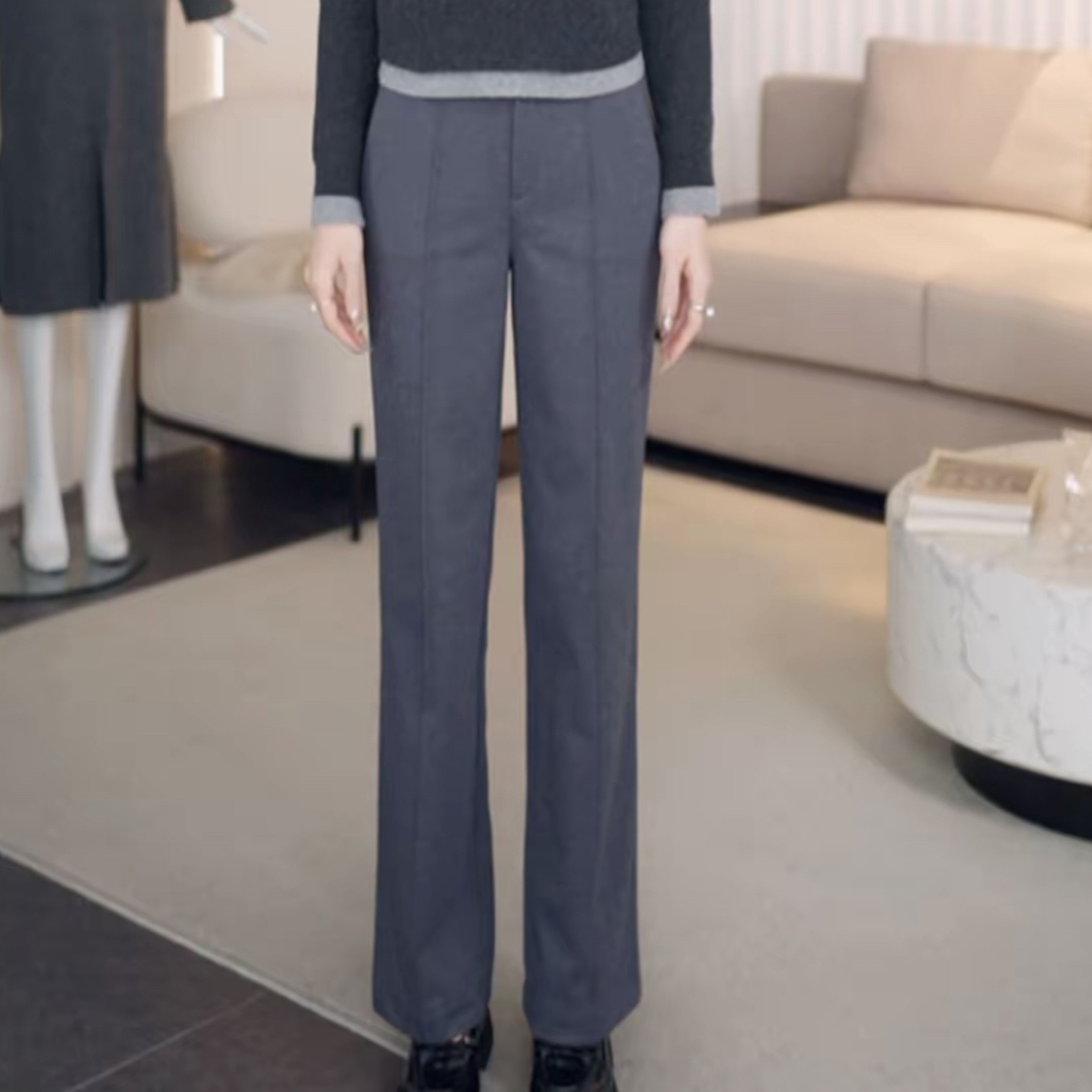 GIRDEAR/哥弟秋冬新款精致前中小立褶小直筒磨毛保暖植绒裤110036