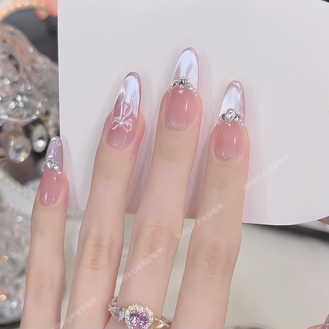 【初恋白月光】时尚清新纯欲高级感成品美甲手工穿戴甲