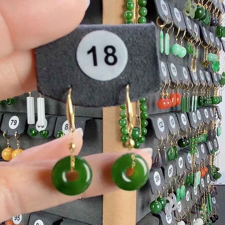 和田玉耳饰18K金镶嵌