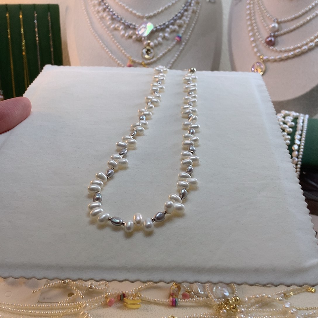 合金淡水珍珠双色麦穗项链