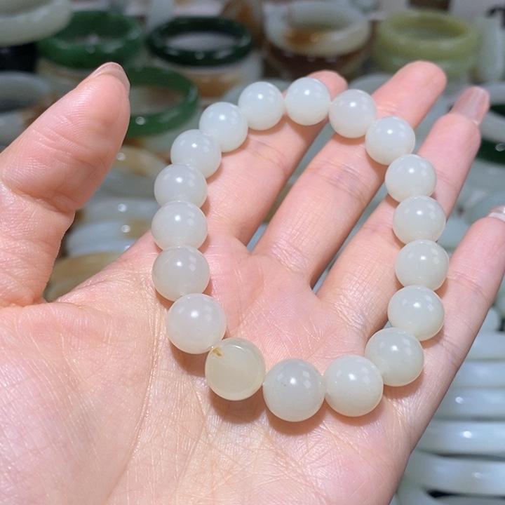 和田玉手链未镶嵌11mm子料串