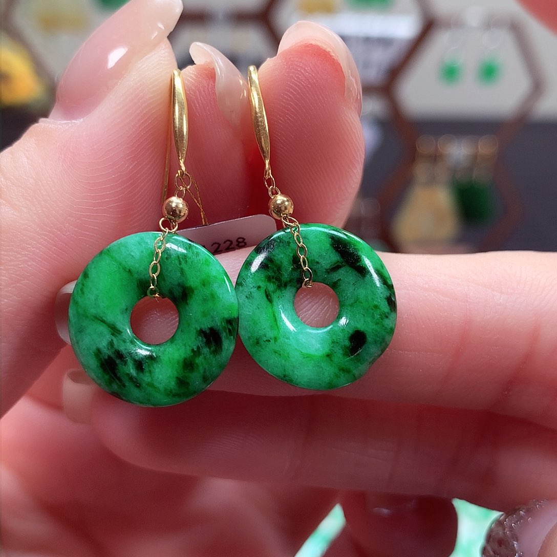 翡翠耳饰18K金镶嵌天然翡翠