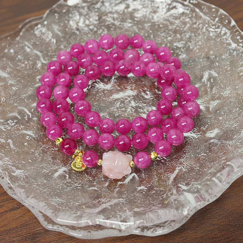 天然粉紫碧玺九尾狐手链 多样性发一 H2870