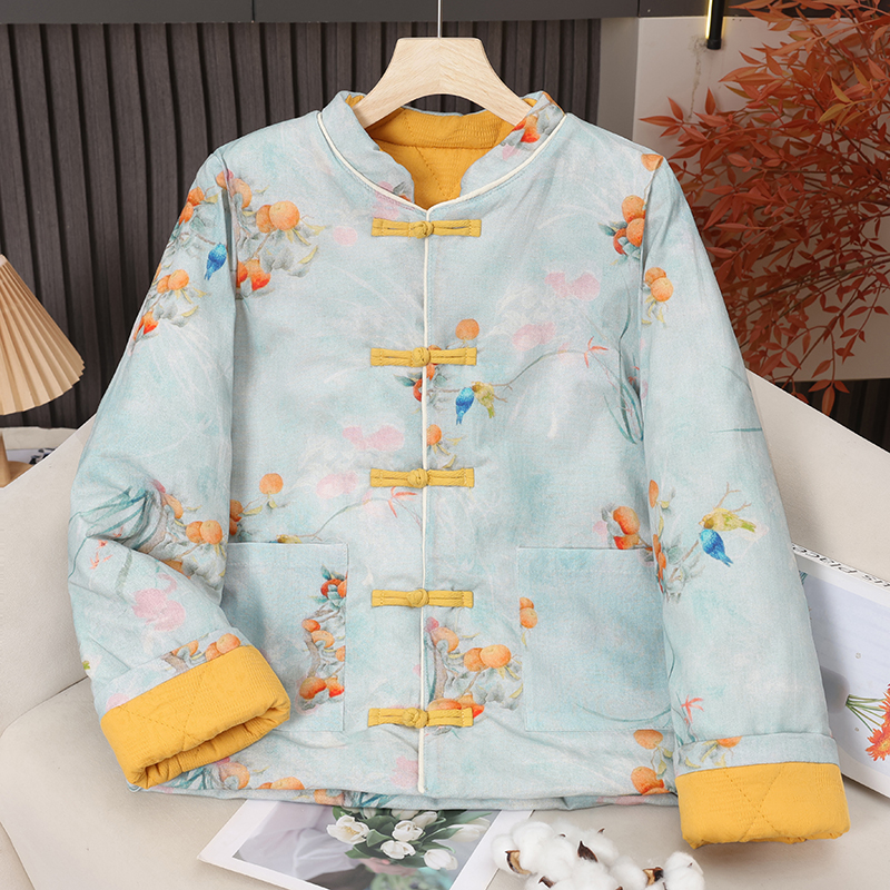 100%纯棉花棉袄女款2025新款冬季外穿国风年轻人洋气立领盘扣棉衣