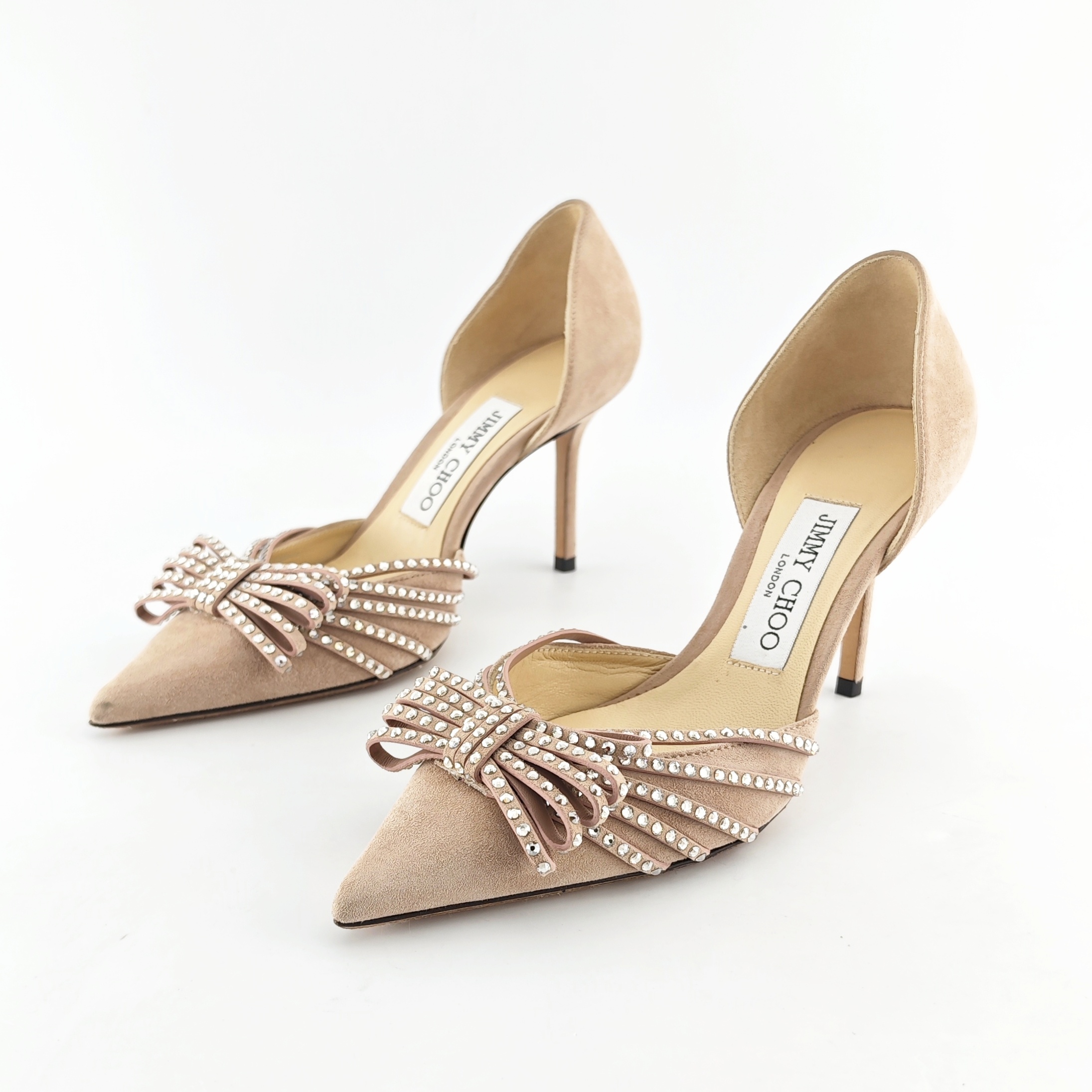 95新 JIMMY CHOO/吉米周 周仰杰 35码 裸色麂皮亮钻高跟鞋 D7561