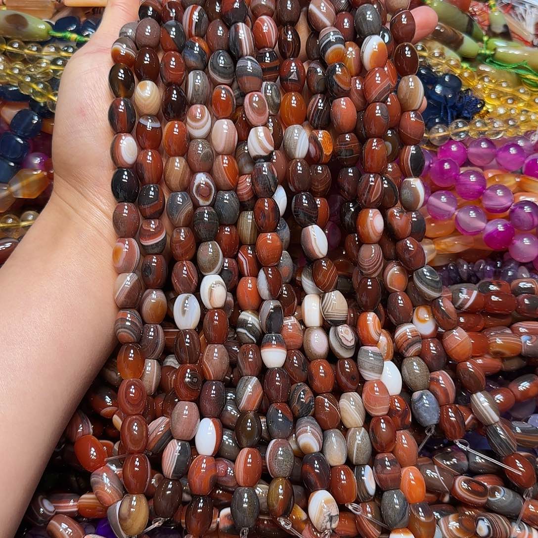 玛瑙/玉髓合金珠宝半成品10✖️14mm战国红米珠一条