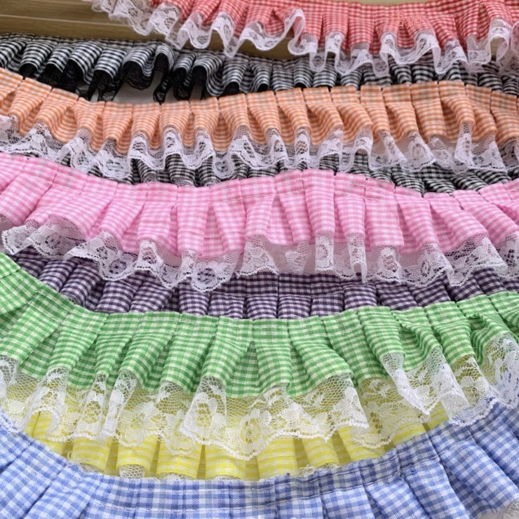 【九日DIY】6厘米新款格子缩褶蕾丝花边用于手工DIY服装及家居装饰