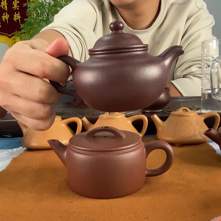紫砂茶壶无**锋纯石红全手220左右的容量