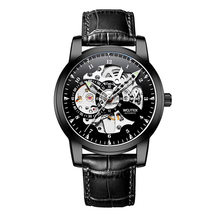 WOJTEK繁花黑武士系列进口夜光男士机械手表 镂空匠心设计8718-TY