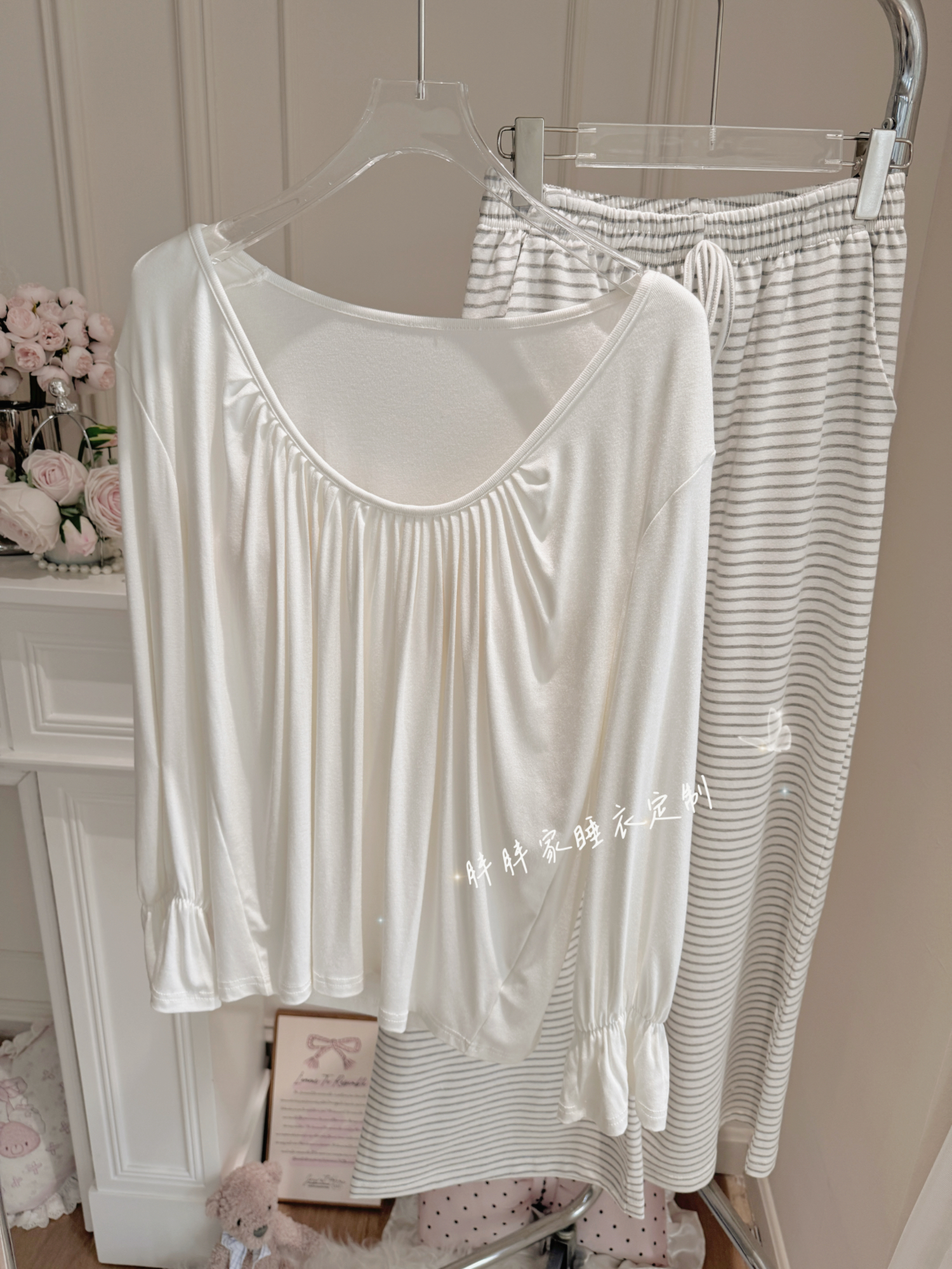 【慵懒主义】秋季睡衣女代尔棉长袖纯欲蕾丝纯色家居服可外穿带胸垫