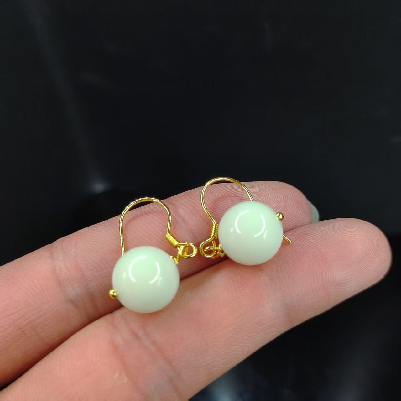 【龙龙严选】和田玉单珠耳钩X6【多样性发其一】约9mm