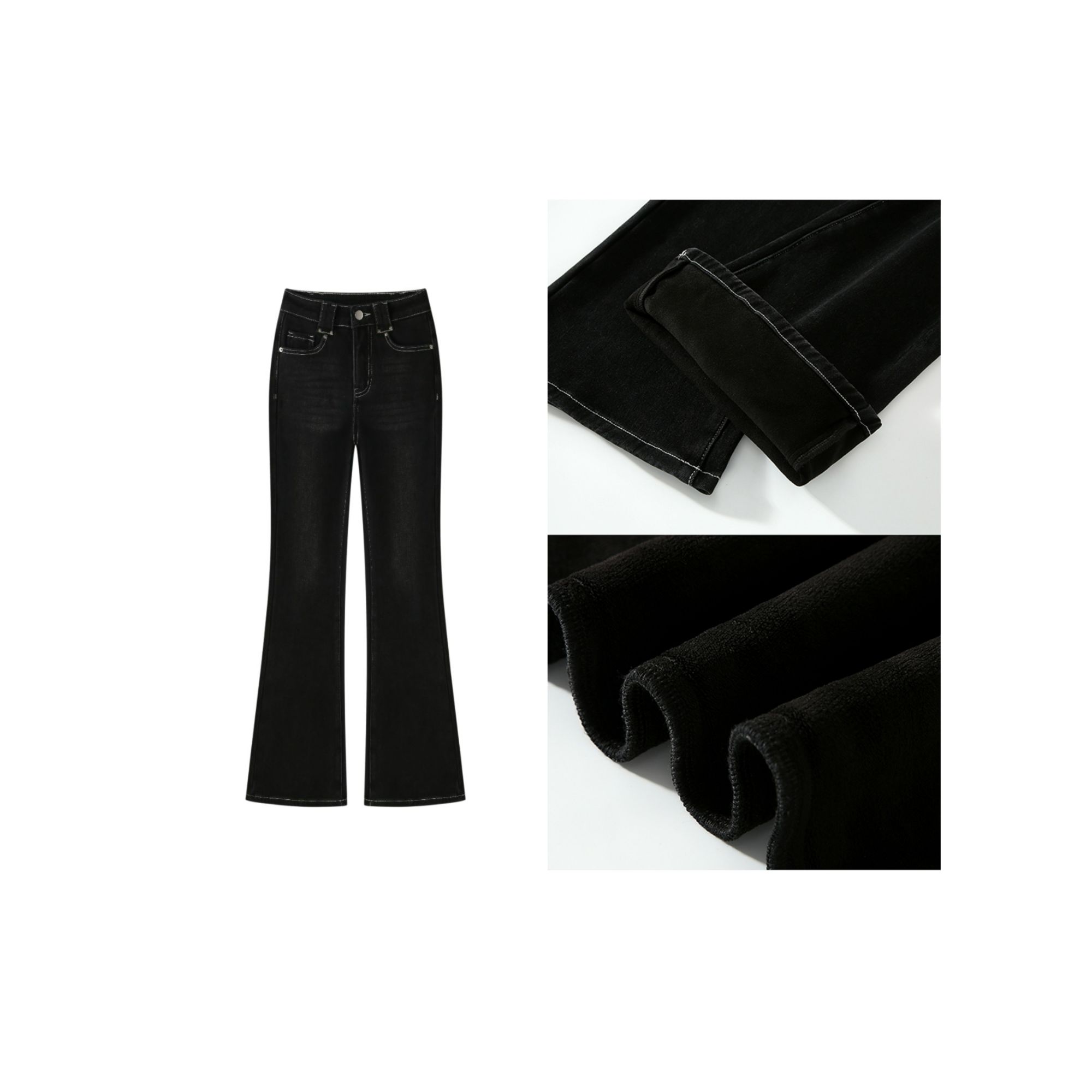 高奢幻影黑灰调-加绒女款四面弹喇叭牛仔裤时尚百搭