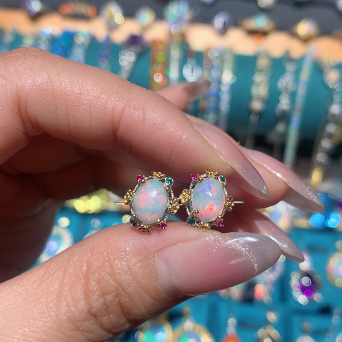 欧泊福利耳饰银S925镶嵌