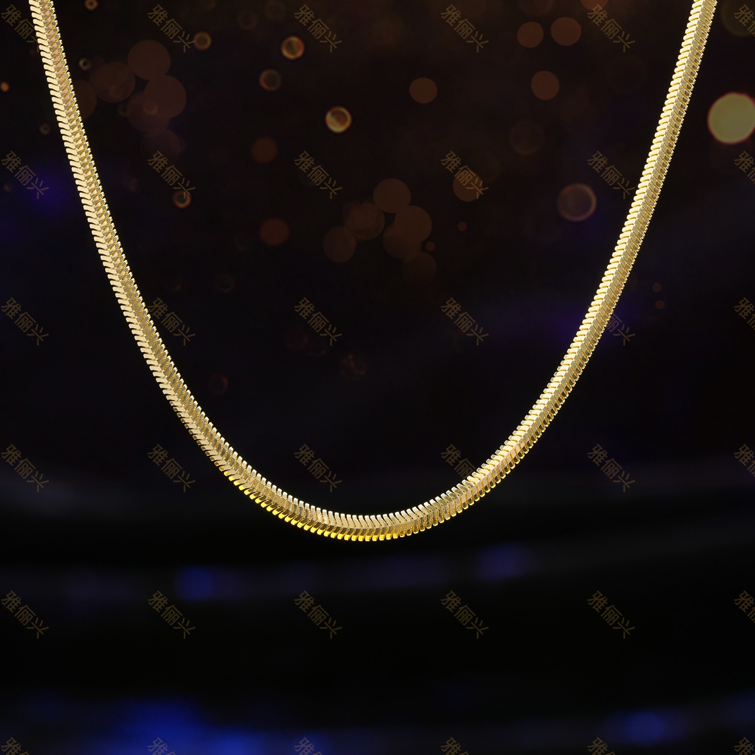 雅俪兴18K金蛇骨链宽版轻奢高级新年礼物简约时尚百搭气质素链