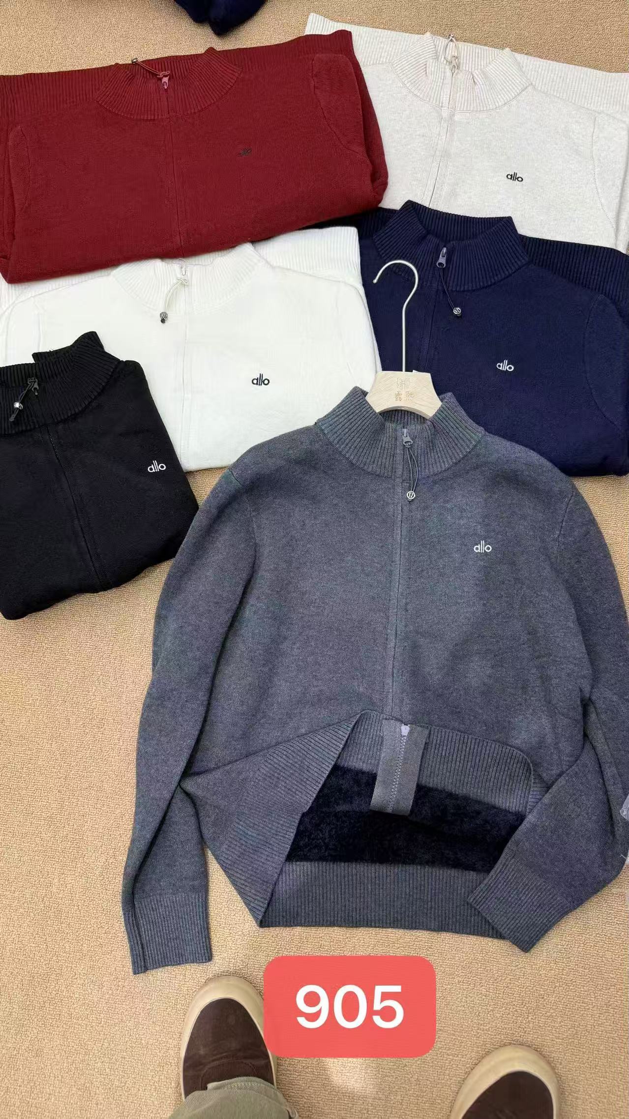 905针织开衫女秋冬老钱风高领拉链毛衣一体绒（衣长60）