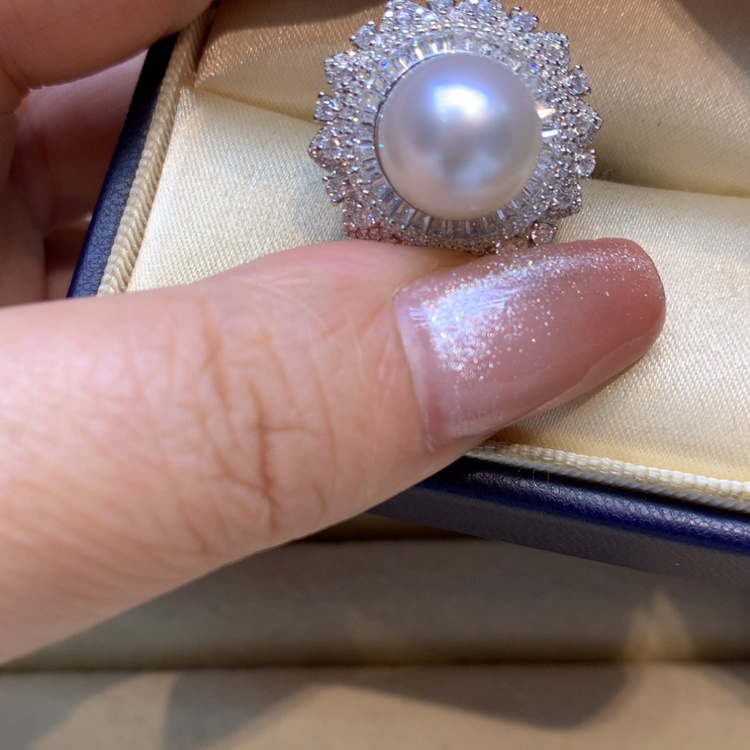 银S925镶嵌戒指海水珍珠