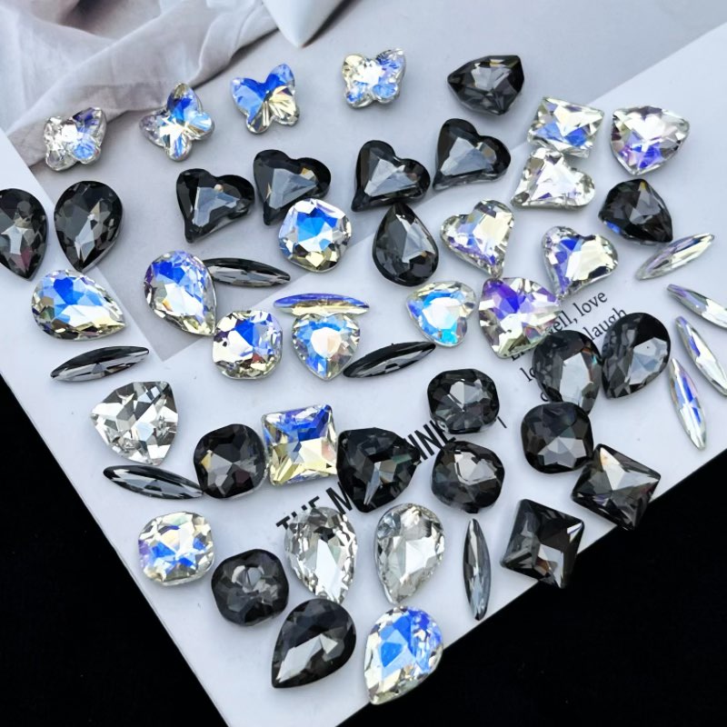 玖阁家月光肥方异形尖底饰品冰透钻指甲粘尖底钻爱心钻圆钻
