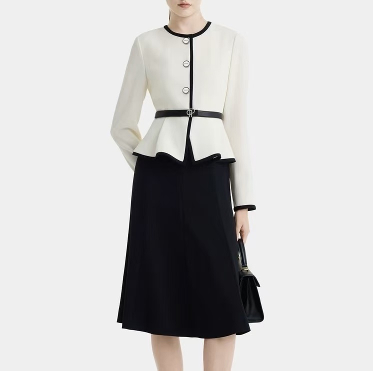 玖玖严选(宝Z）秋冬新款女装通勤气质简约拼接连衣裙