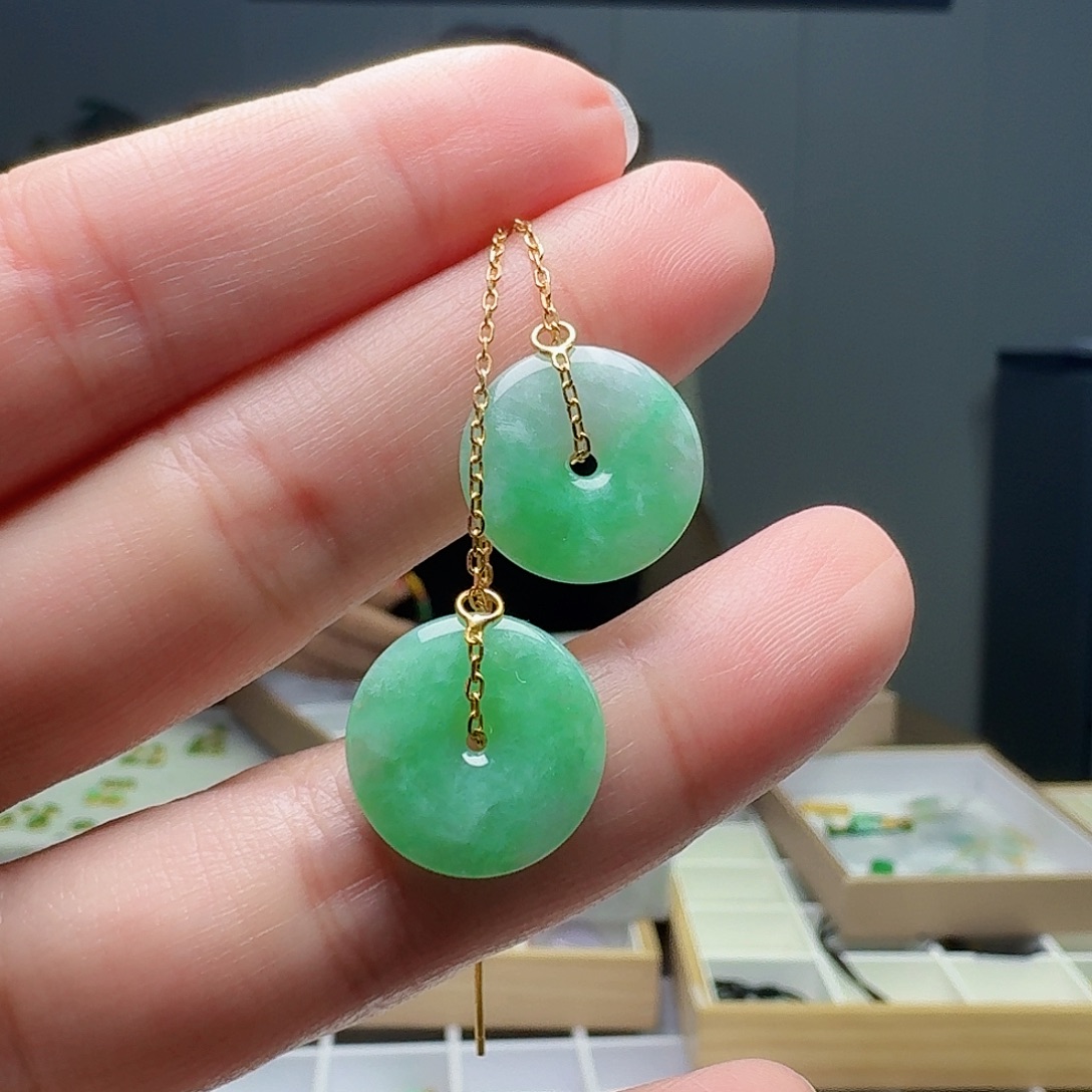 翡翠银S925镶嵌耳饰天然