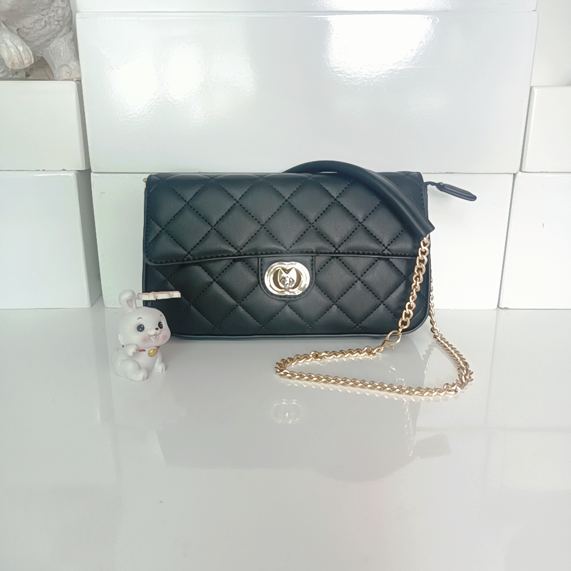 女包黑色胖子单肩菱格经典中号斜跨肩包休闲女士翻盖黑银荔枝纹包