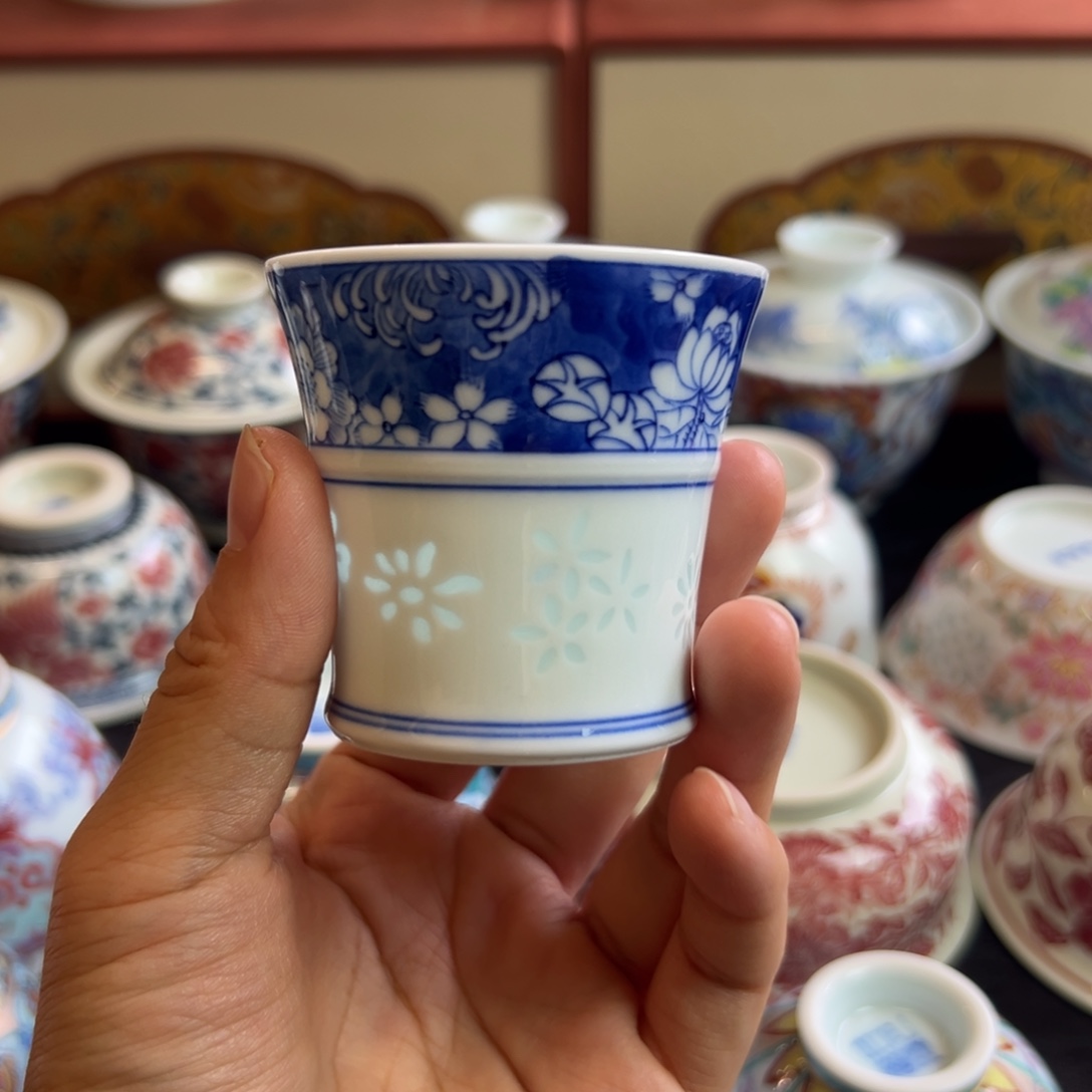 玲珑手绘万花竹节杯