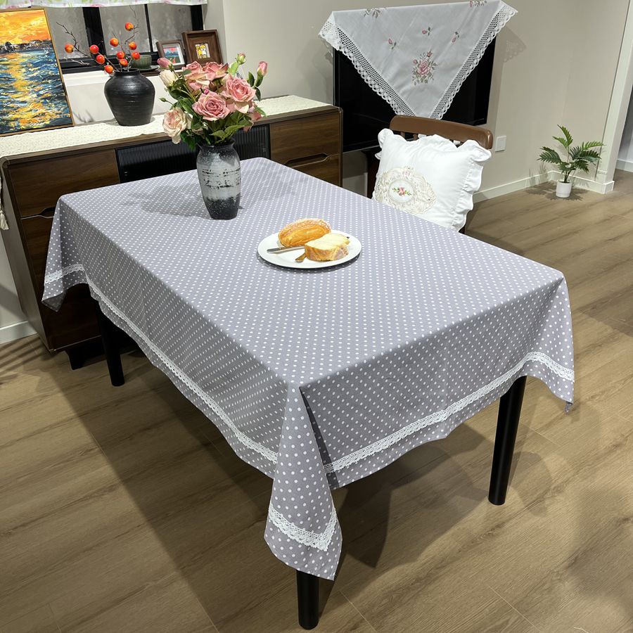 点点图案餐桌布小清新布艺长方形简约防尘罩遮盖布