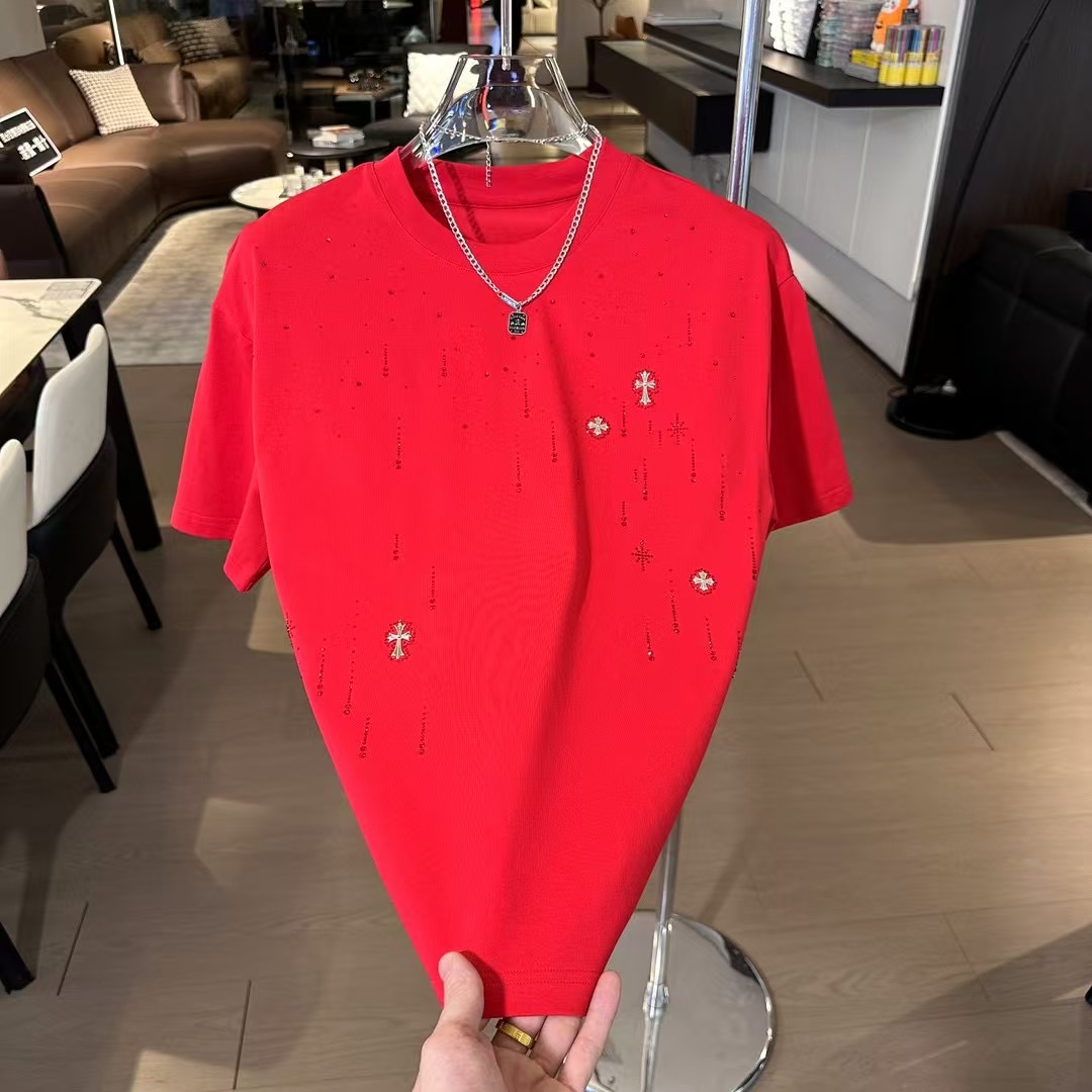 2025春季新款男士轻奢烫钻流星雨设计款小众短袖T恤百搭圆领上衣