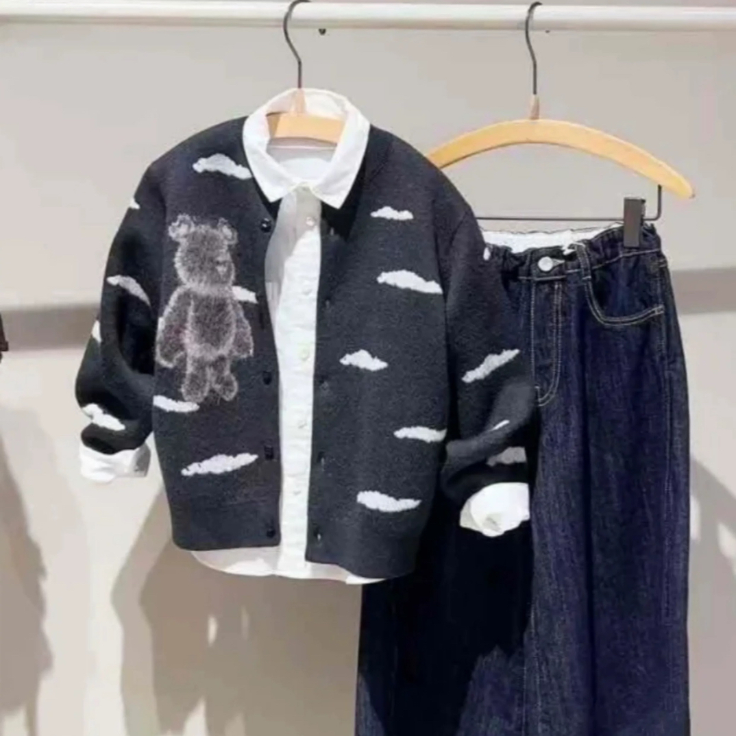 童装秋冬毛衫男童女童开衫毛衣小熊云朵针织衫外套撞色儿童