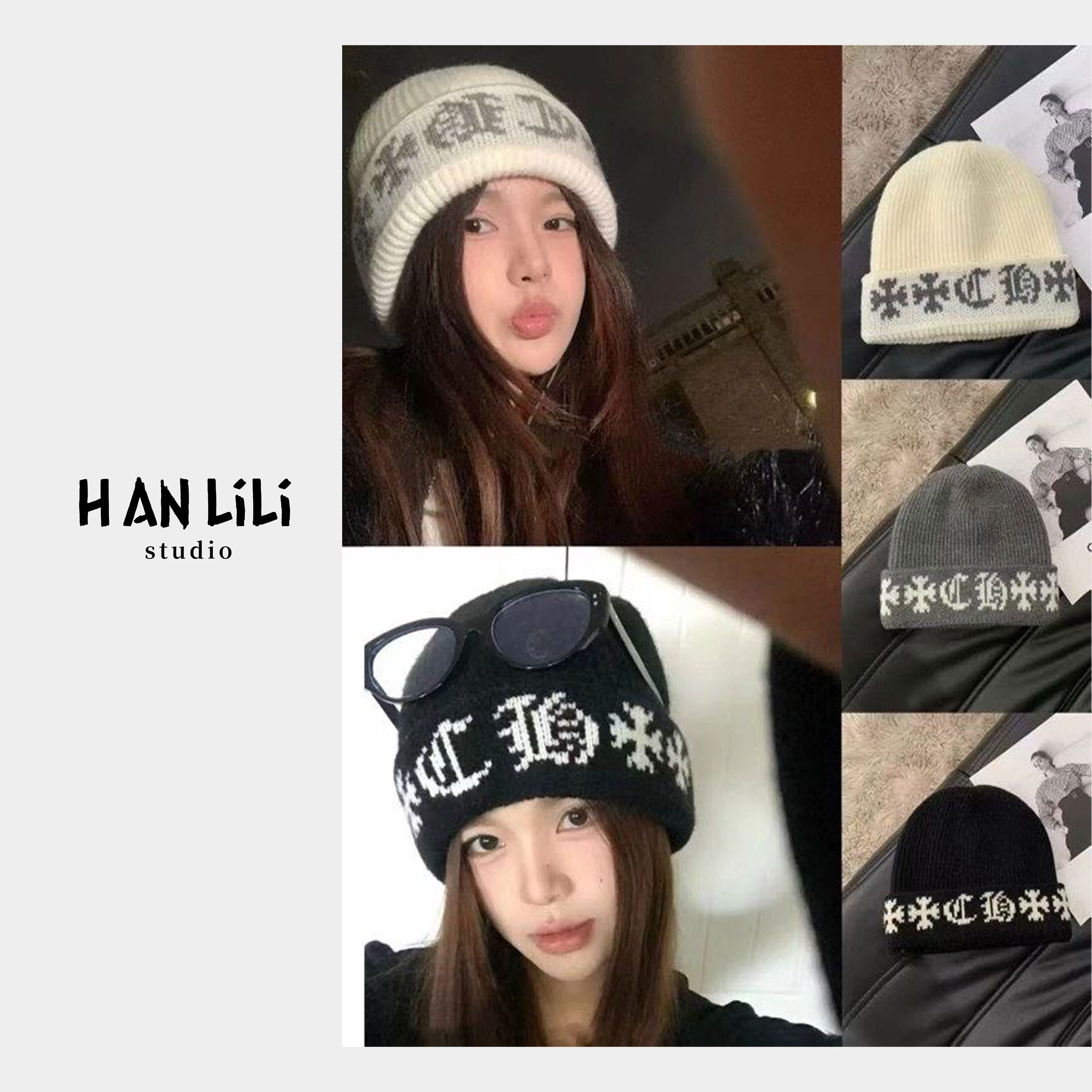 里里·【明星同款】秋冬韩系双层加厚毛线帽QYB-718