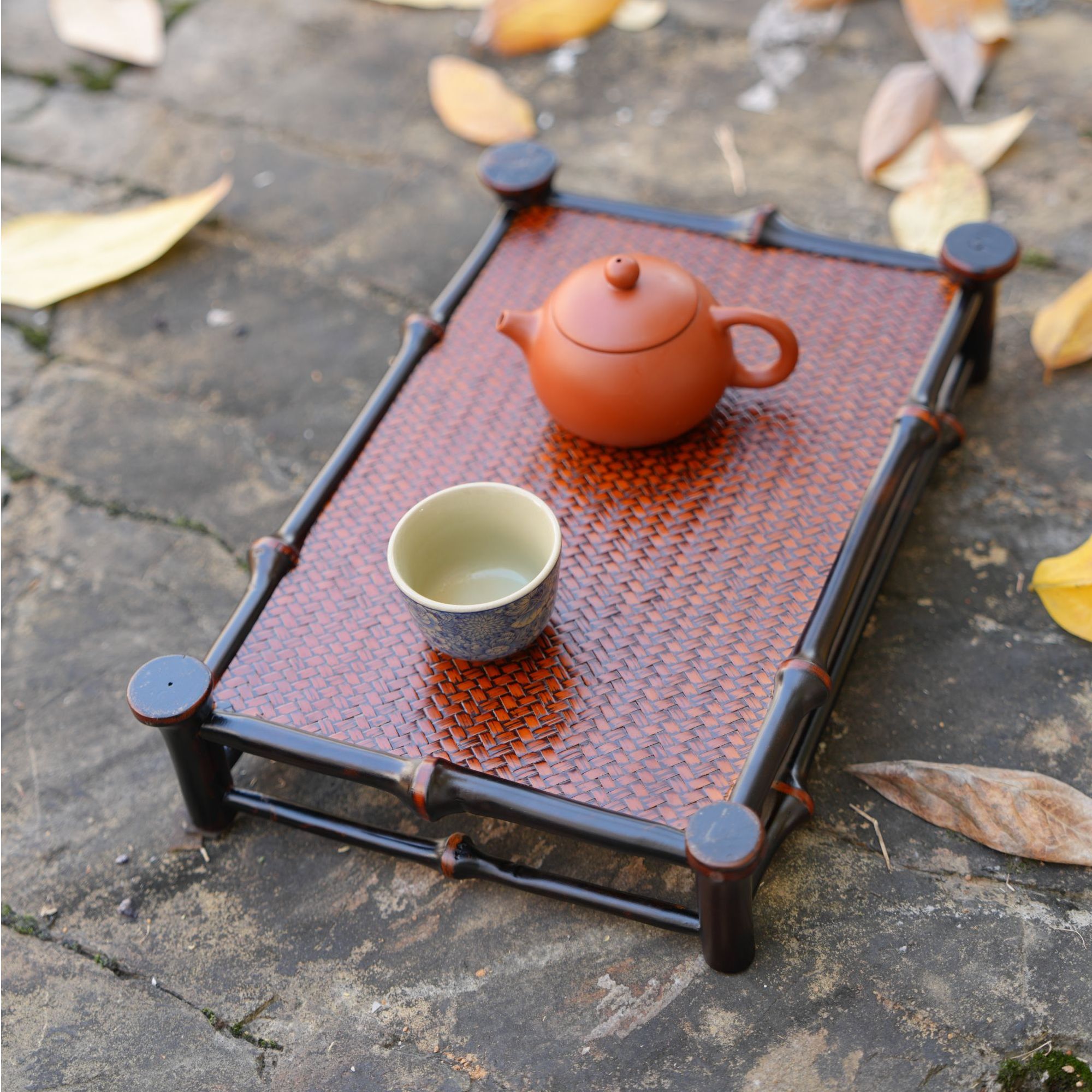 隐竹托盘筇竹茶台手工复古工艺竹制品杯架