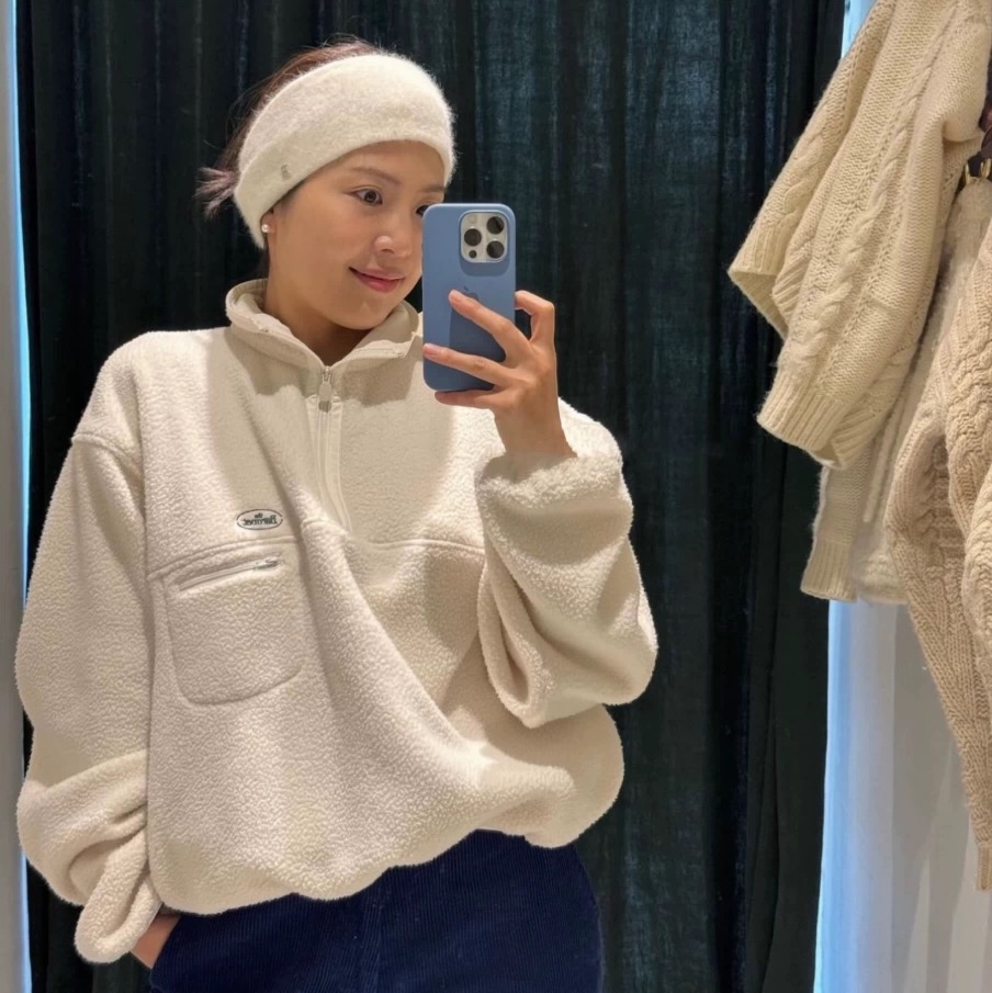 韩风八家立领羔羔毛半开扣卫衣百搭显瘦毛绒长袖卫衣女（027-C）