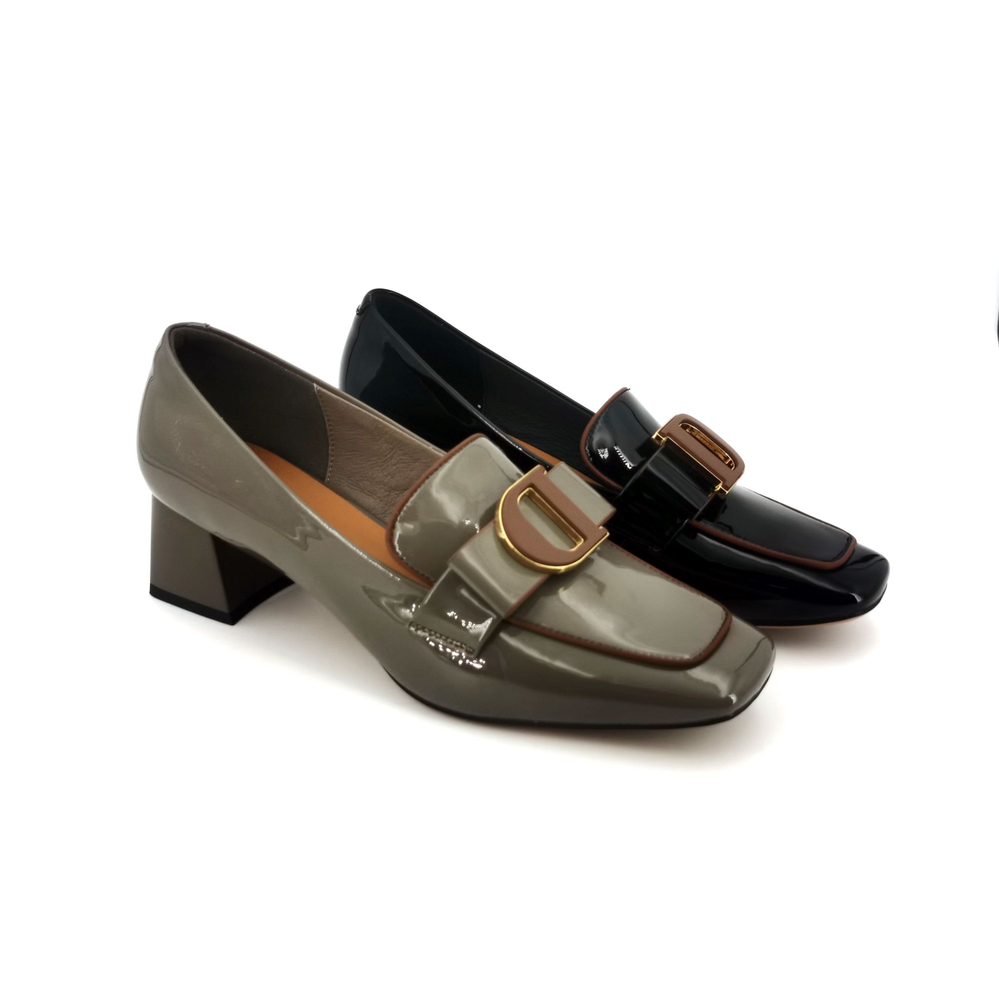 KANGNAI/康奈11242023时尚休闲粗跟牛皮漆皮百搭乐福女鞋