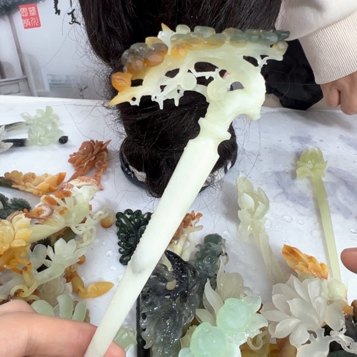 定制蛇纹石玉毛货发饰